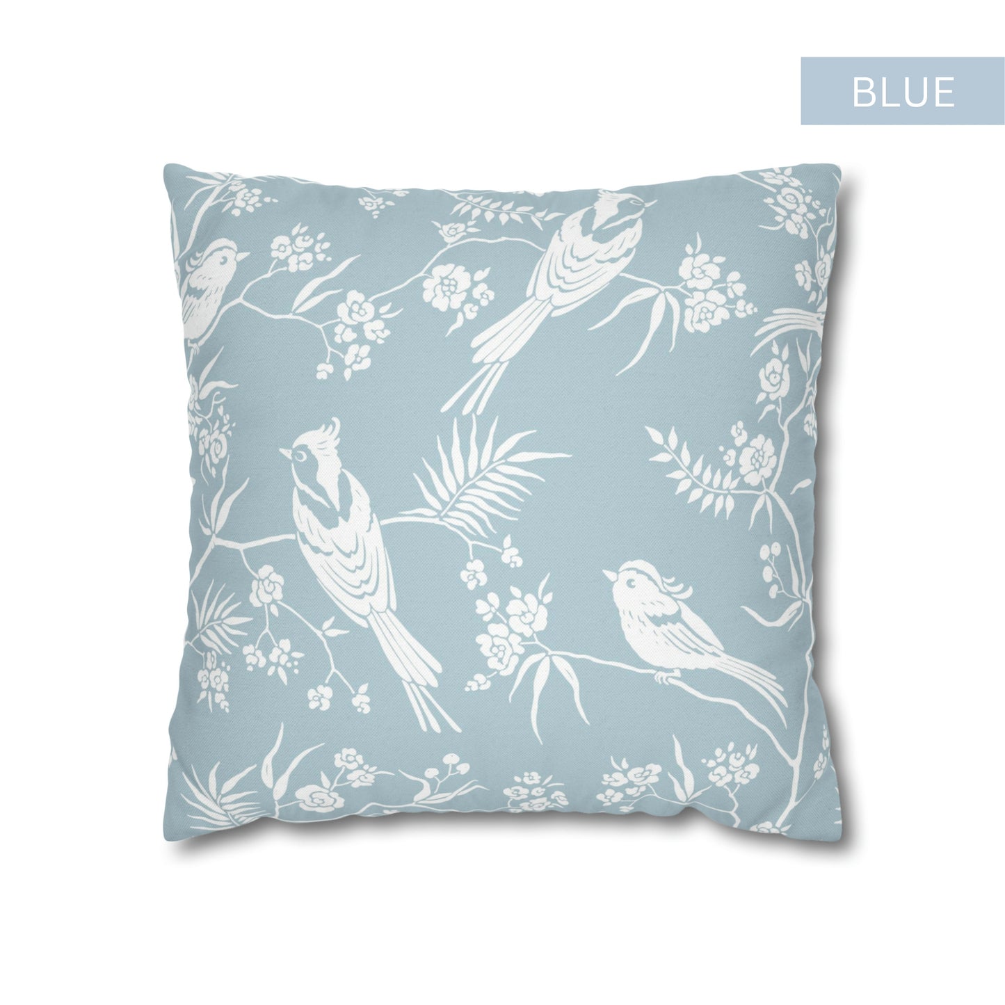 Oiseaux bleus et fleurs OREILLER ET HOUSSE - DÉCOR PRINTEMPS ORIENTAL