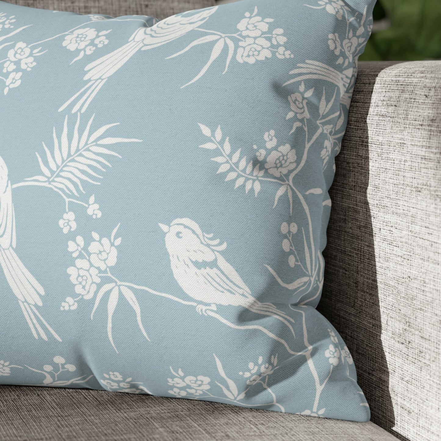 Oiseaux bleus et fleurs OREILLER ET HOUSSE - DÉCOR PRINTEMPS ORIENTAL