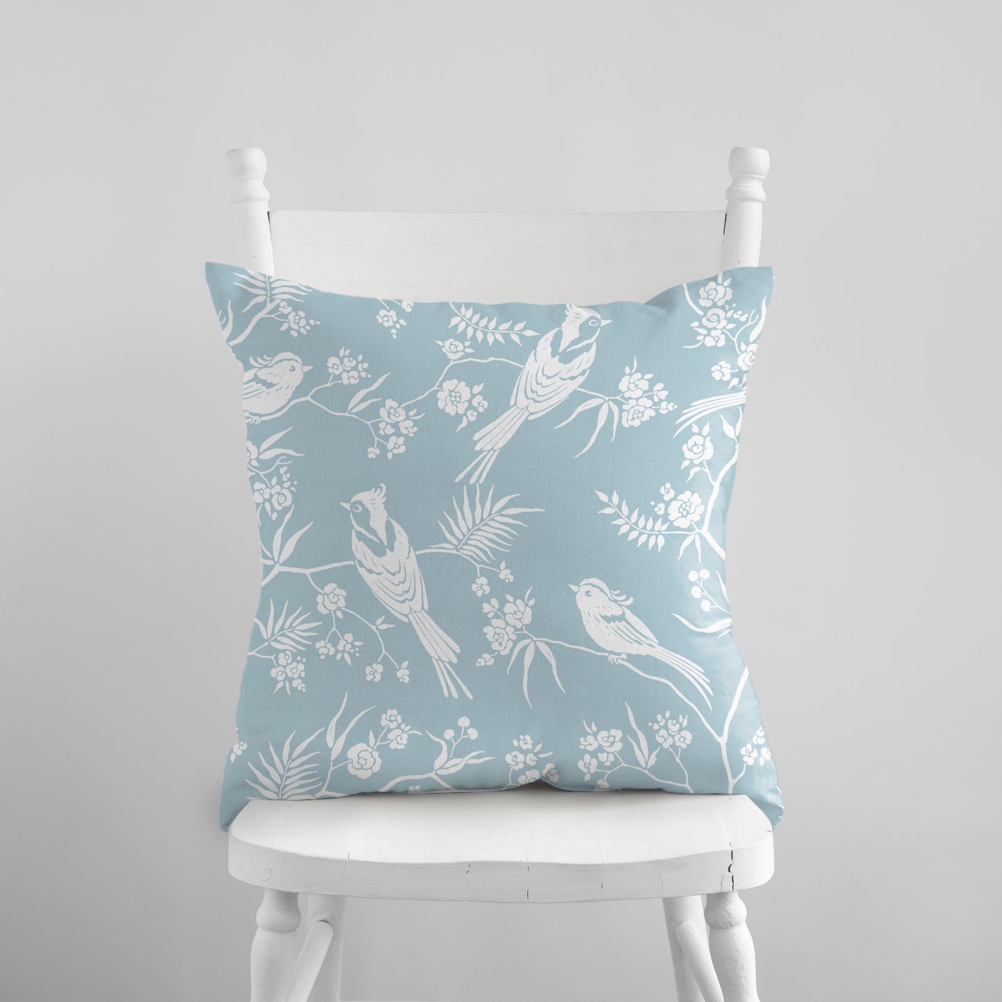 Oiseaux bleus et fleurs OREILLER ET HOUSSE - DÉCOR PRINTEMPS ORIENTAL