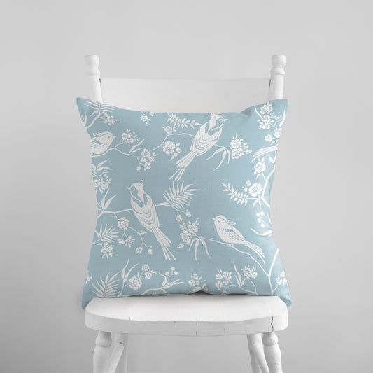 Blue Birds and Flowers PILLOW & COVER - ORIENTAL SPRING DECOR