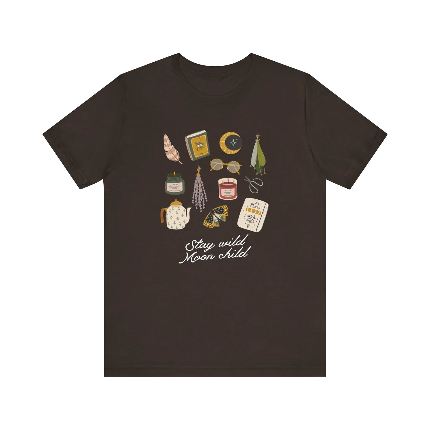 'Stay Wild Moon Child' Botanical T-SHIRT from Blue Water Songs - Brown color