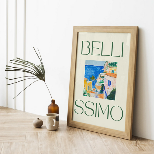 Bellissimo Amalfi coast Matte Printed Poster leaning on white wall