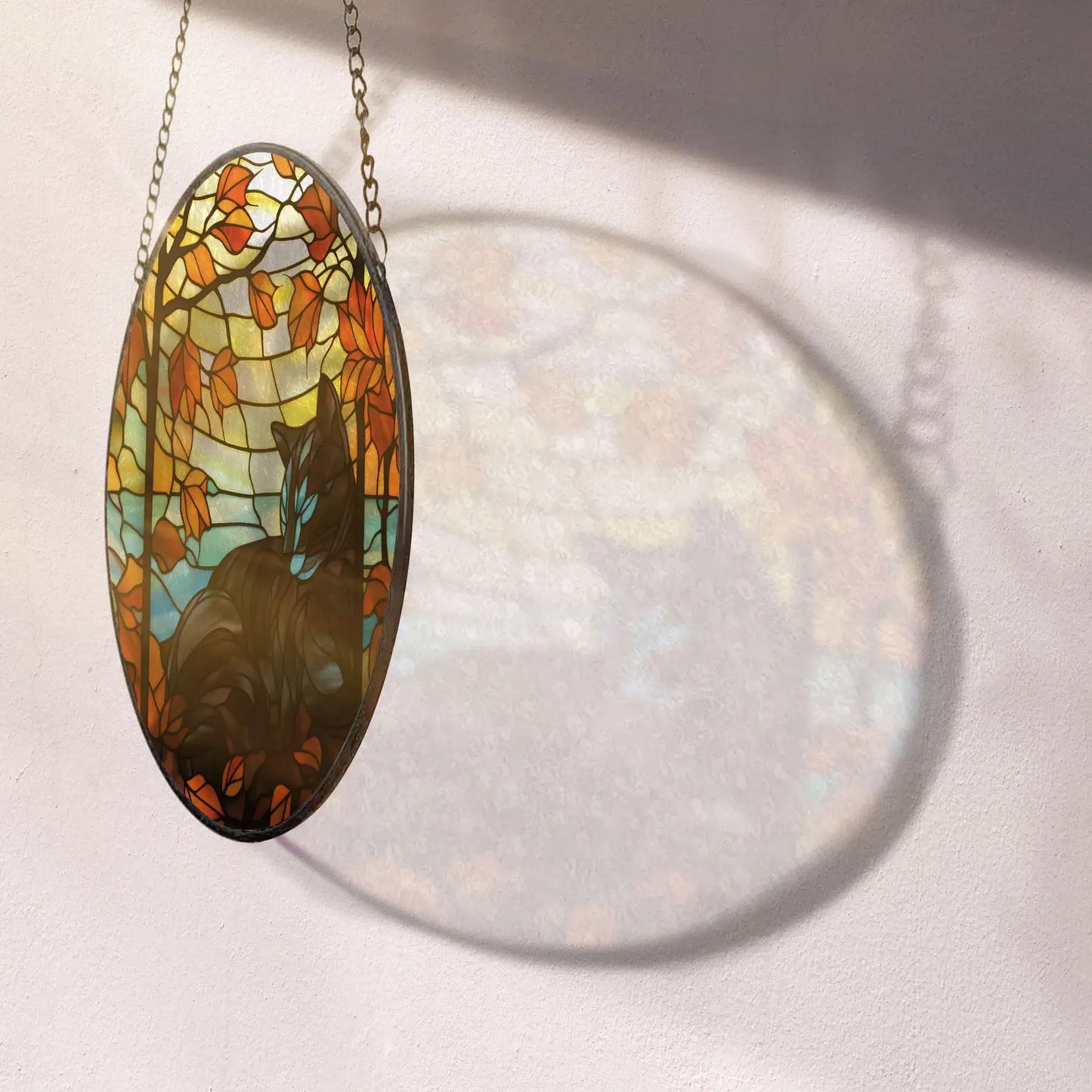 beautiful suncatcher Black Cat stained glass ornament.