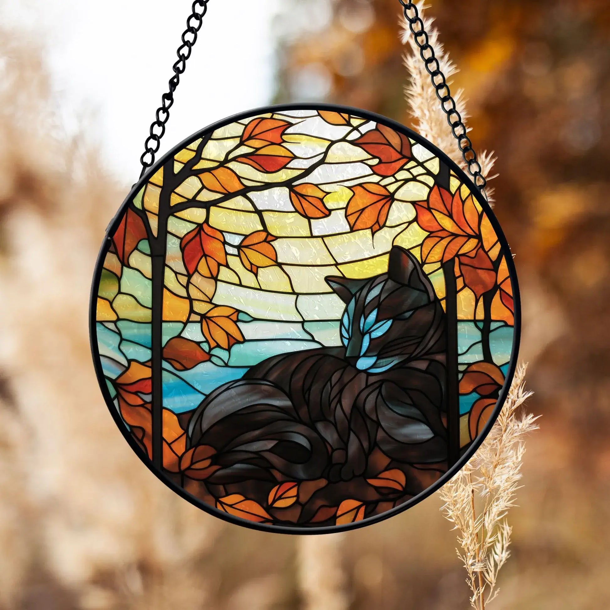 Black Cat stained glass ornament by Blue Water Songs