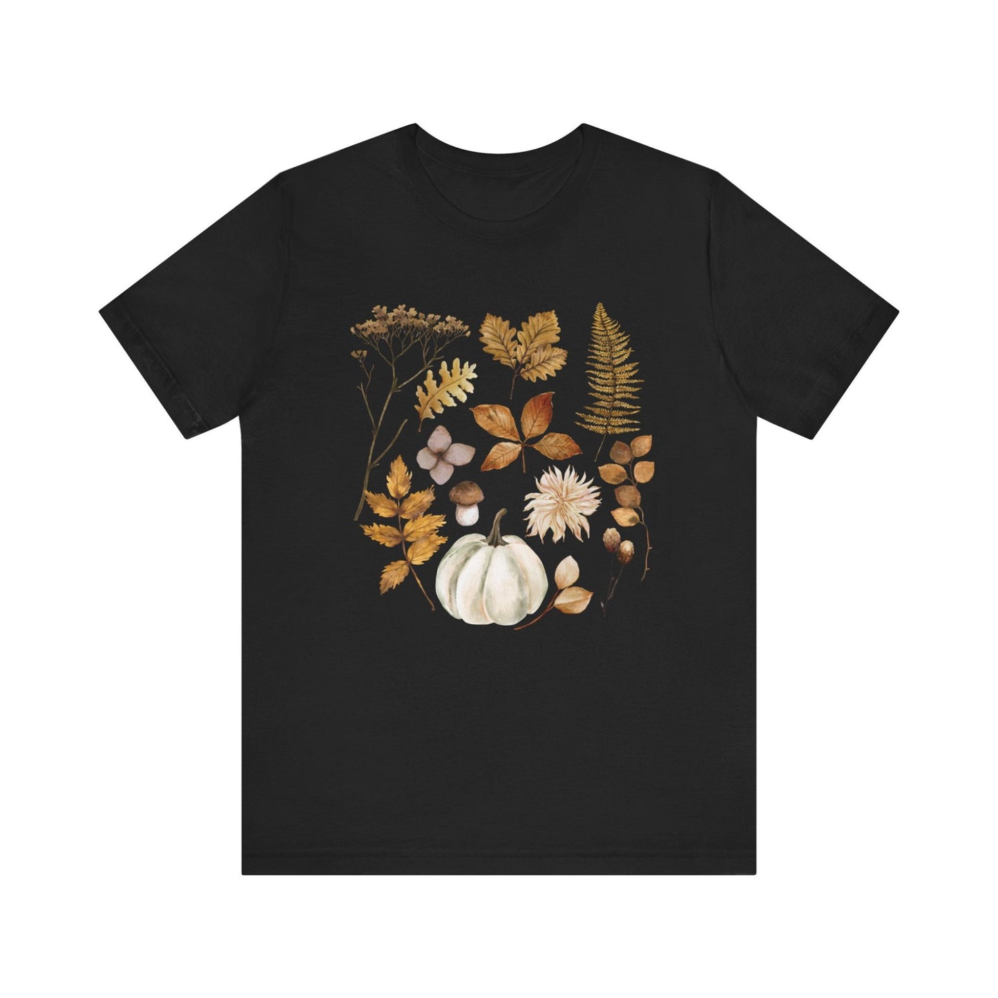 Fall Leaves and Pumpkin T-SHIRT from Blue Water Songs - Black color