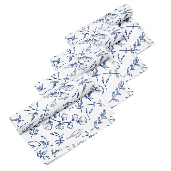 set of 4 Blue Leaves Floral Cloth NAPKINs from Blue Water Songs