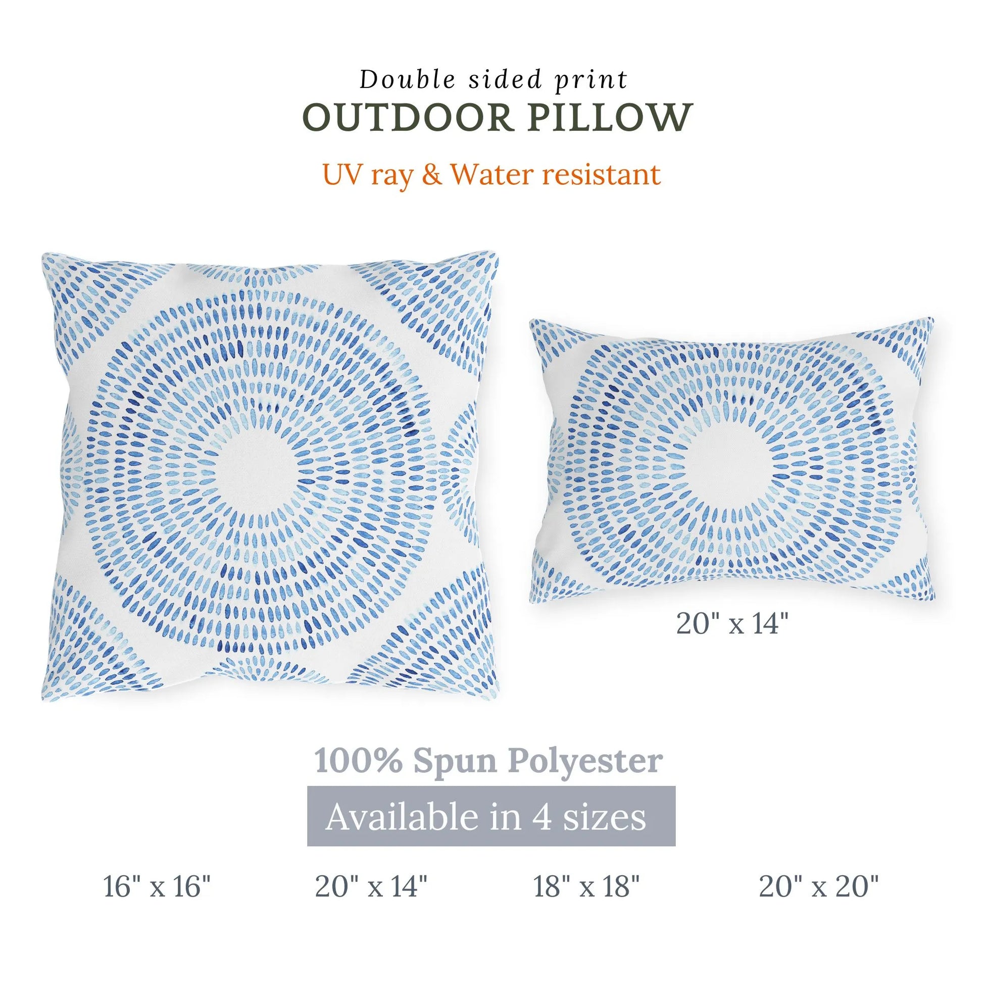 sizes of Blue Watercolor Hand-Painted Pattern| OUTDOOR PILLOW from Blue Water Songs