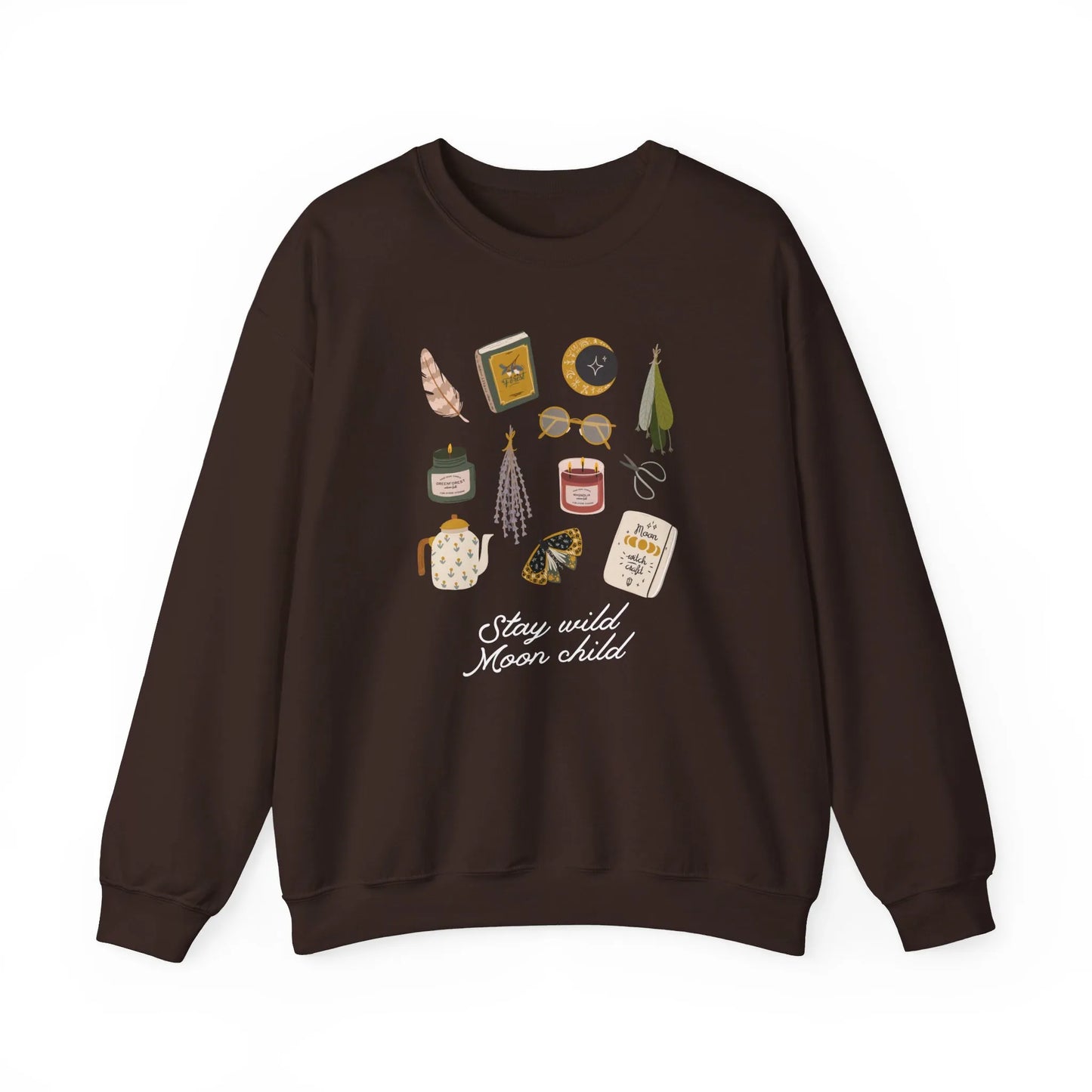 Brown 'Stay Wild Moon Child' Botanical Witch SWEATSHIRT from Blue Water Songs