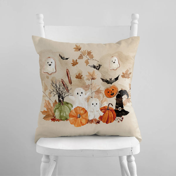 white chair with Watercolor Cute Halloween PILLOW on it
