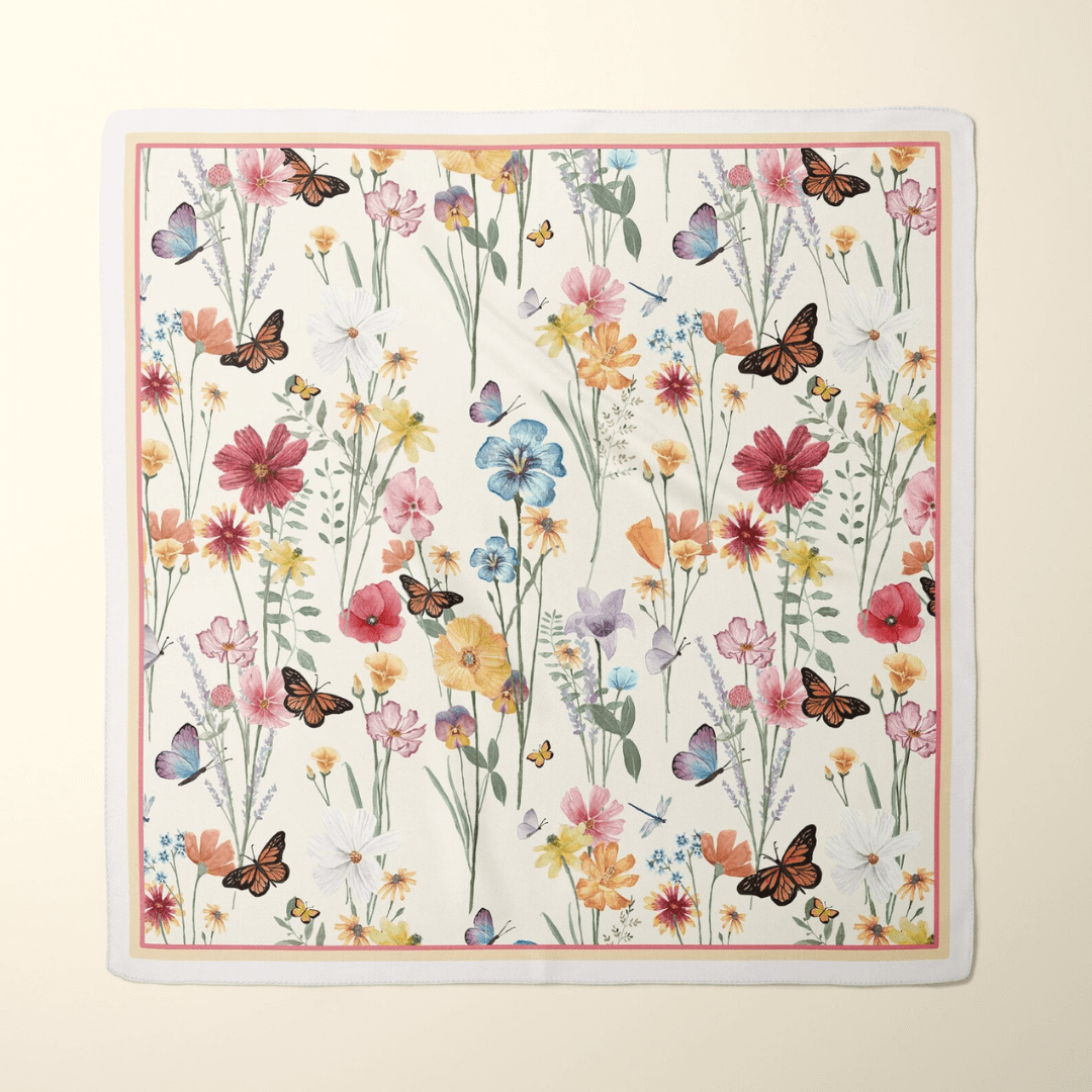 Colorful Botanical Wildflowers Silk SCARF from Blue Water Songs