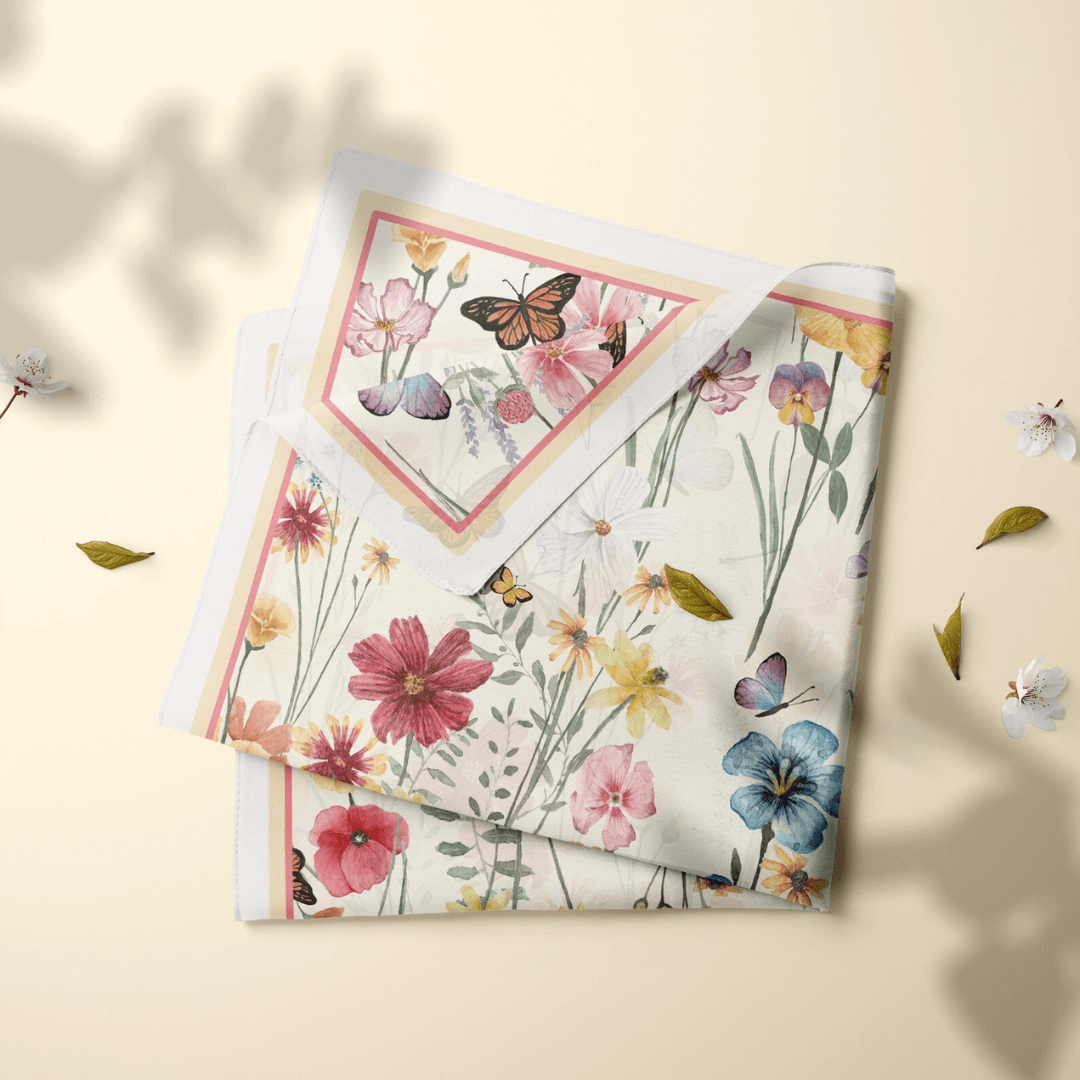 Colorful Botanical Wildflowers Silk SCARF from Blue Water Songs