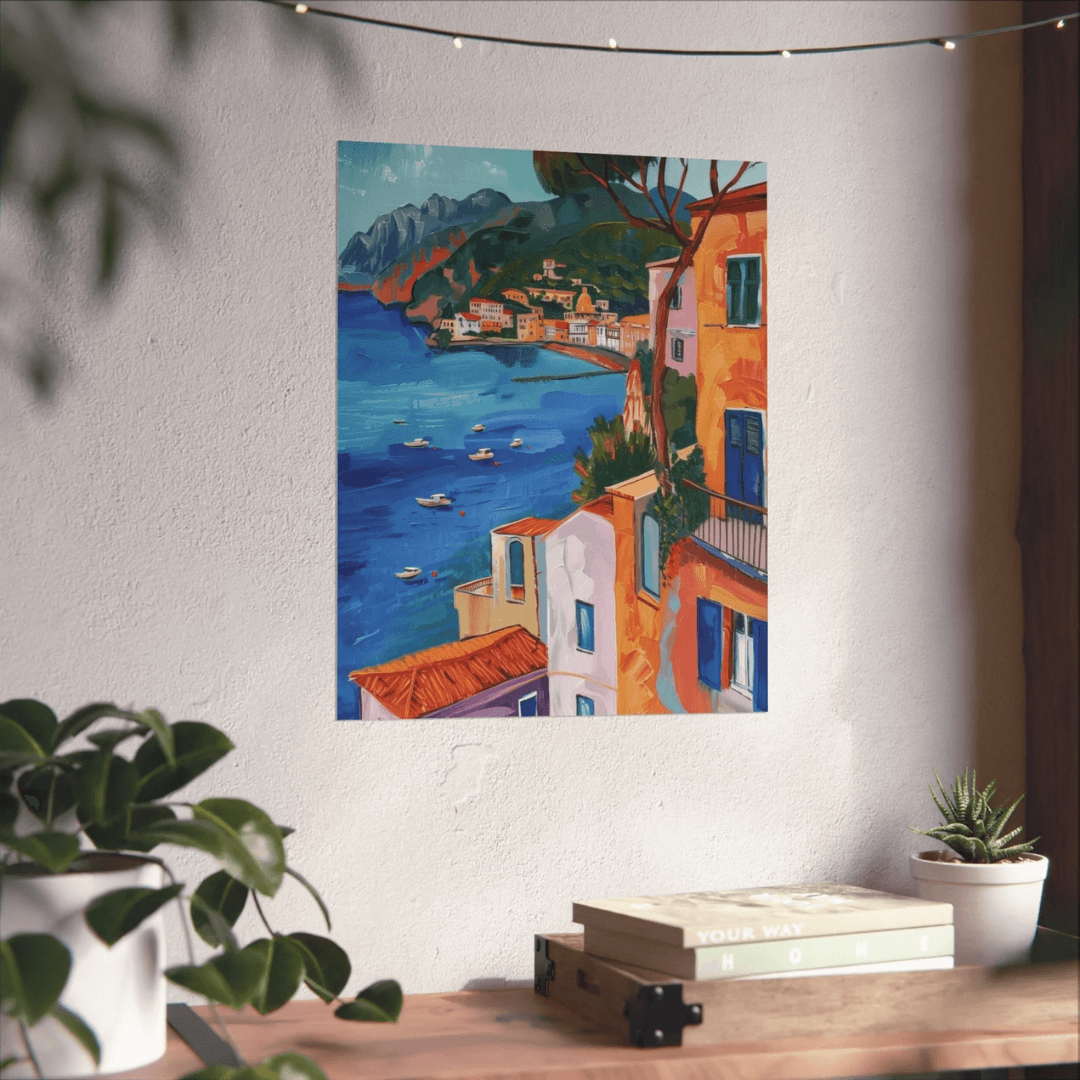 Colorful coastal Painting printed poster - WALL ART - Physical print featuring a vibrant coastal landscape.