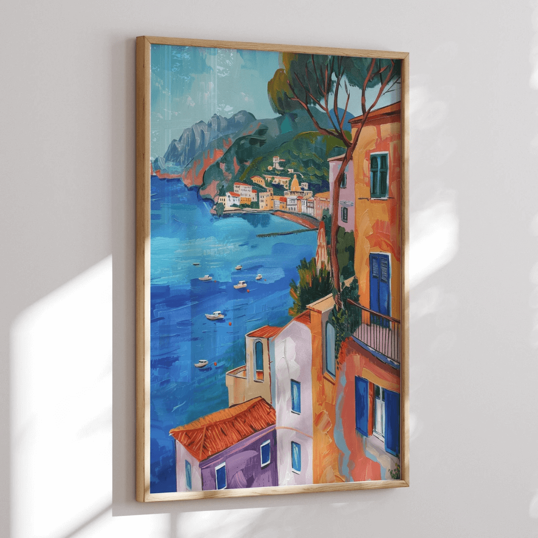 Colorful coastal Painting printed poster - WALL ART - Physical print showcasing a vibrant coastal scene.