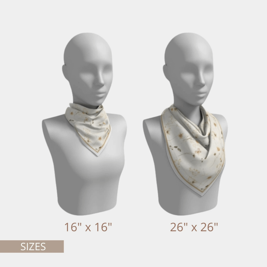 square 26"x26" and 16"x16" silk scarves from Blue Water Songs