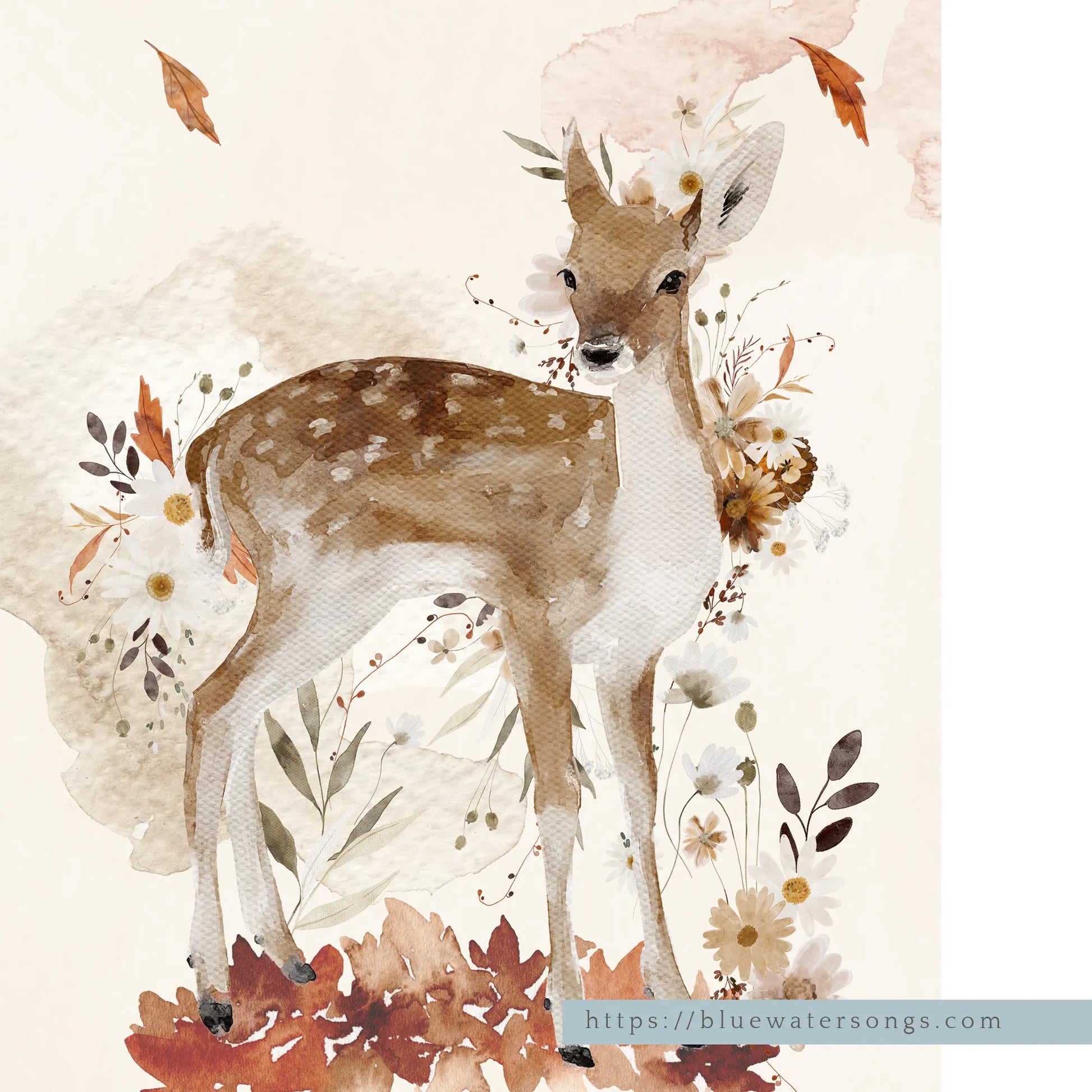 close up of Deer Autumn Art Print digital download from Blue Water Songs