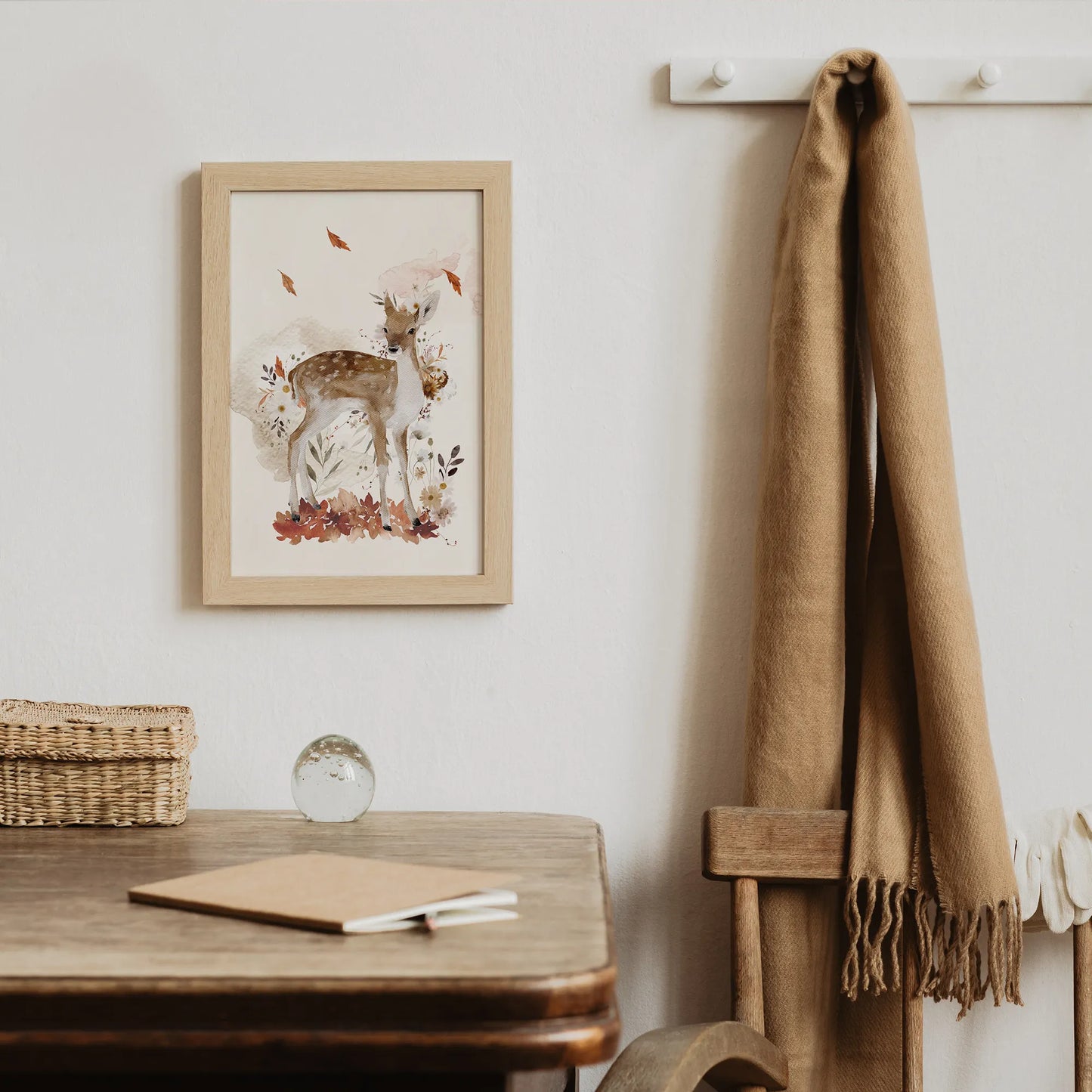 beige tone living room with Deer Autumn Art Print – Fall Wall Art