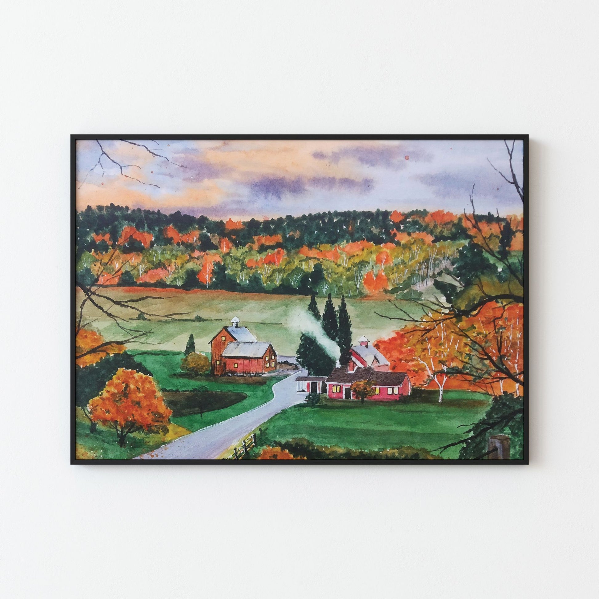 autumn painting from Blue Water Songs in black wood frame