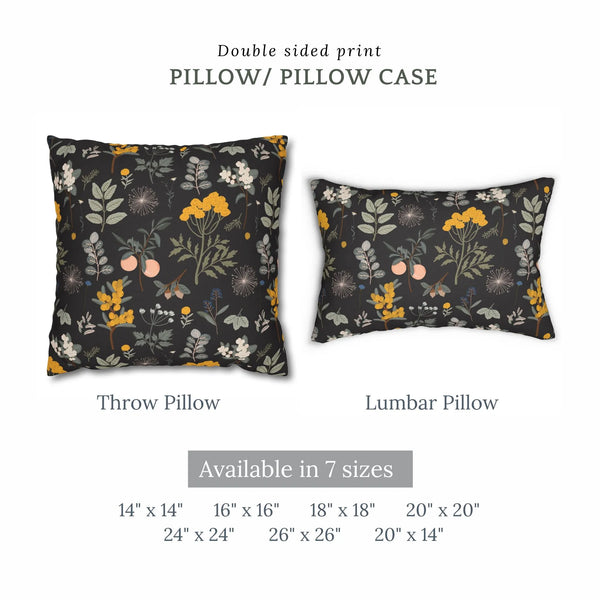 sizes description of Autumn botanical PILLOWS from Blue Water Songs 