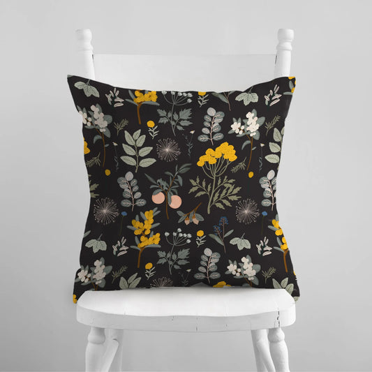 Autumn botanical PILLOW from Blue Water Songs sitting on white chair