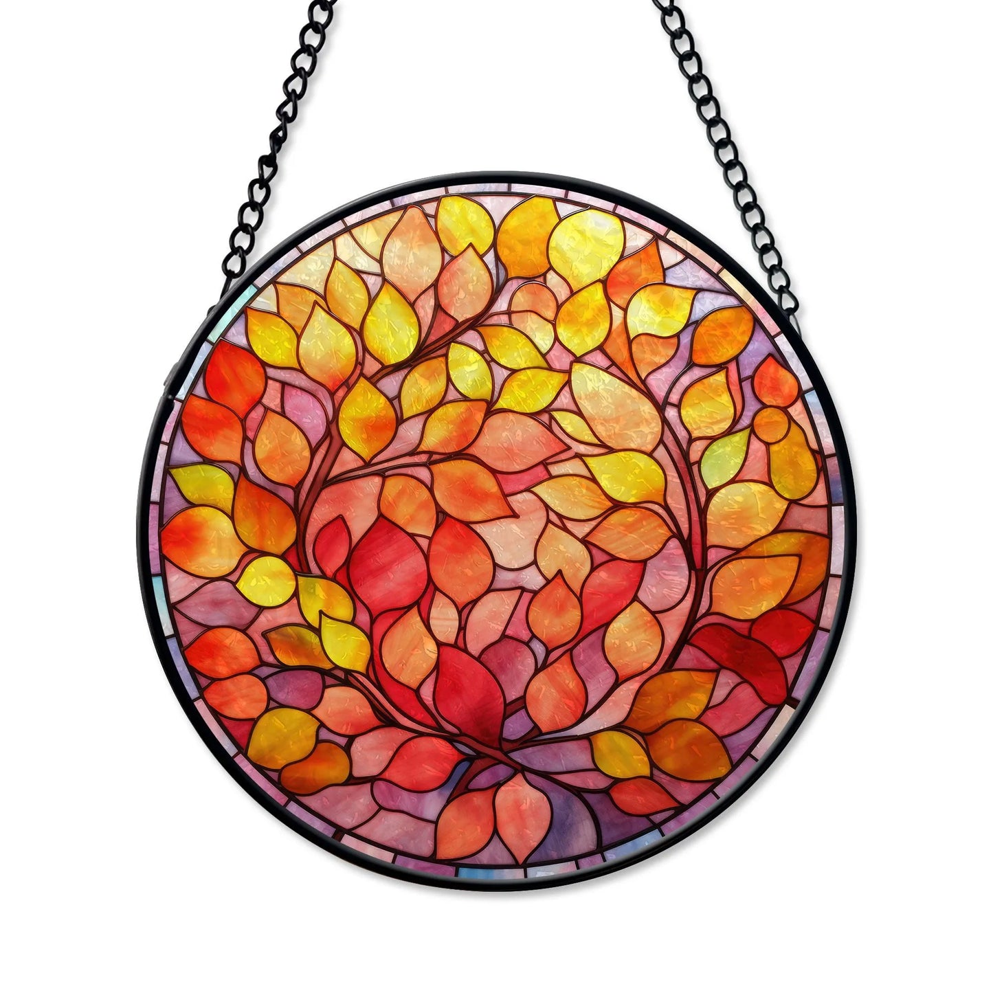 Fall Leaves Round Stained Glass Ornament | FALL24RSG14