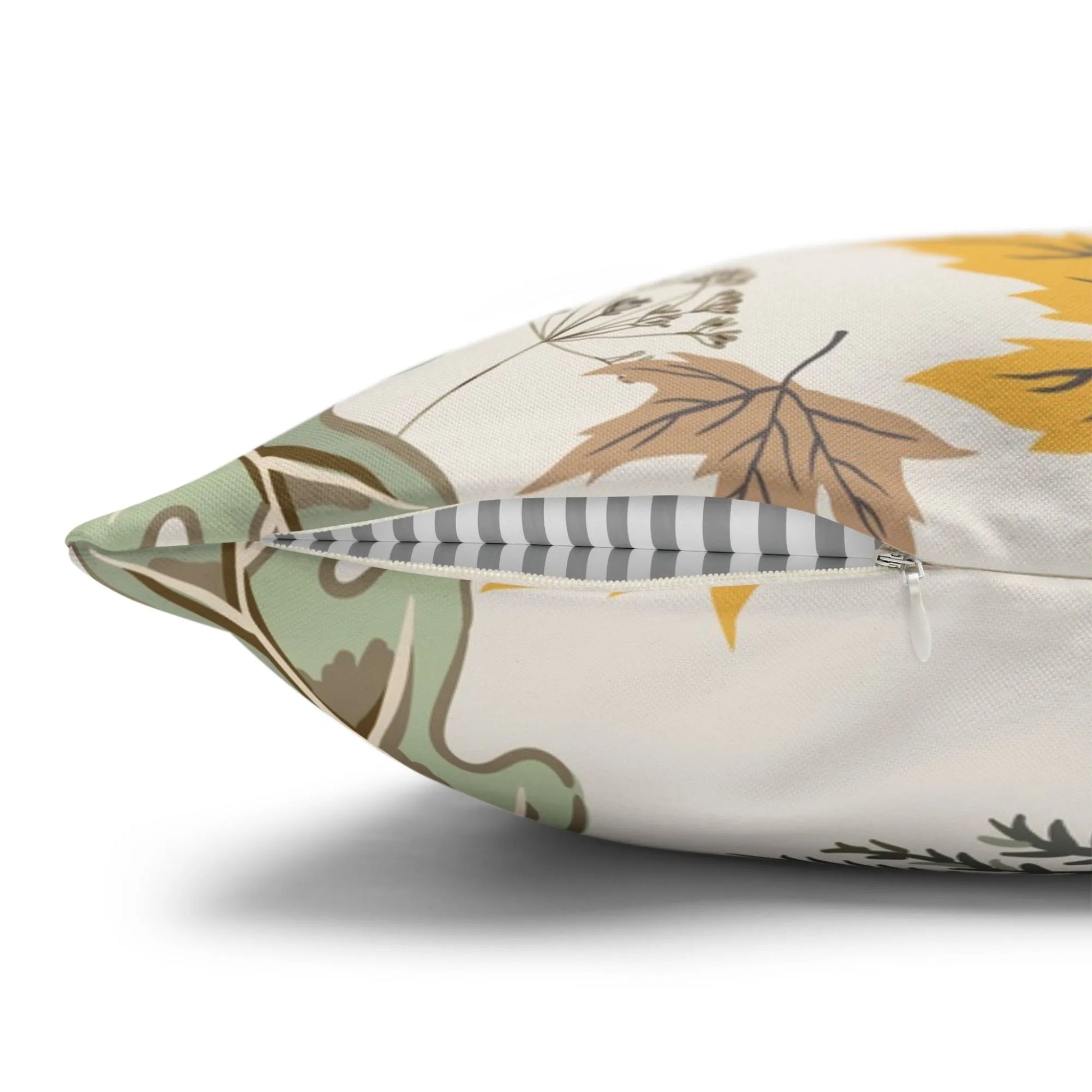 zipper side of Birds and Autumn Botanical PILLOW from Blue Water Songs