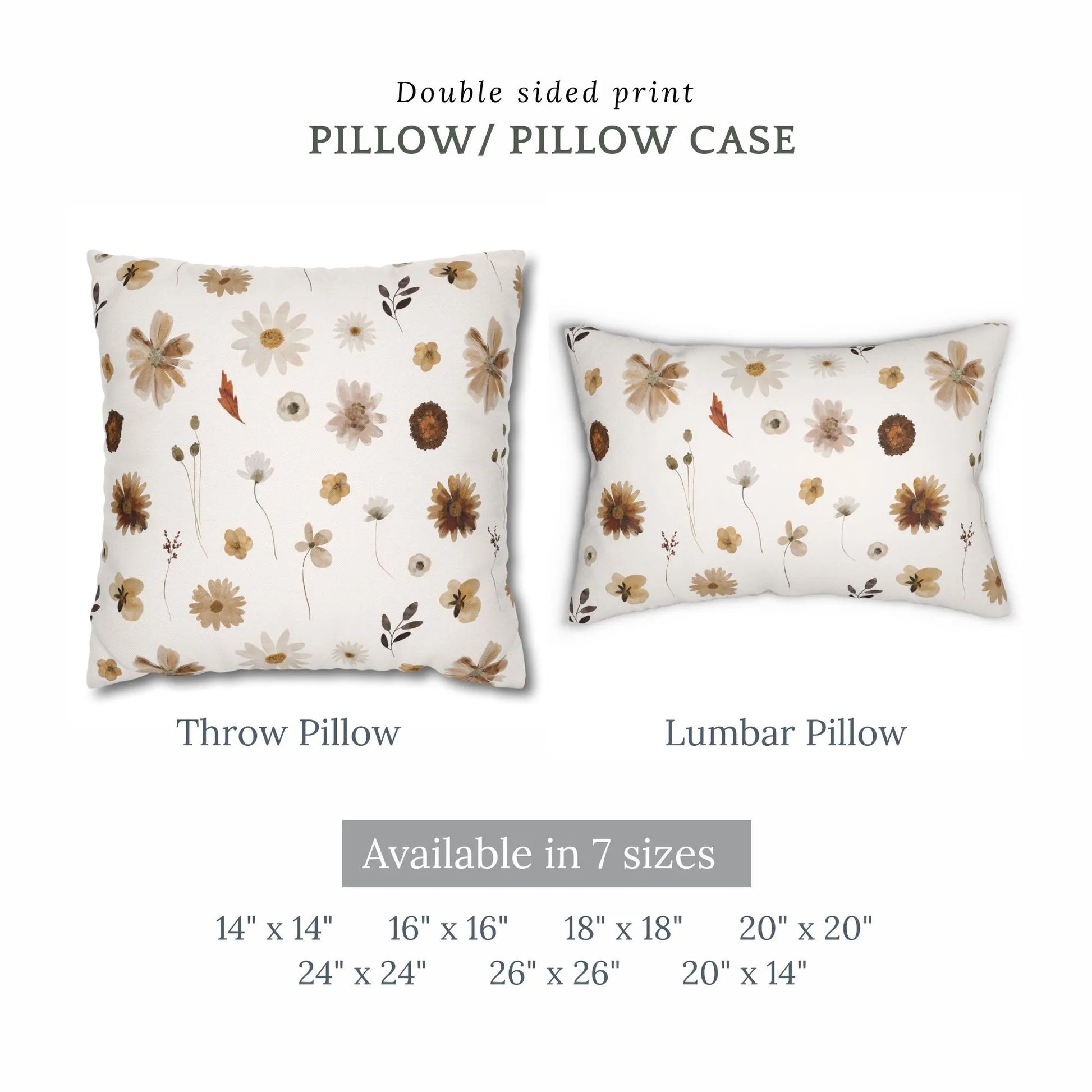 sizes descriptions of Watercolor Fall Wildflowers PILLOWS from Blue Water Songs 