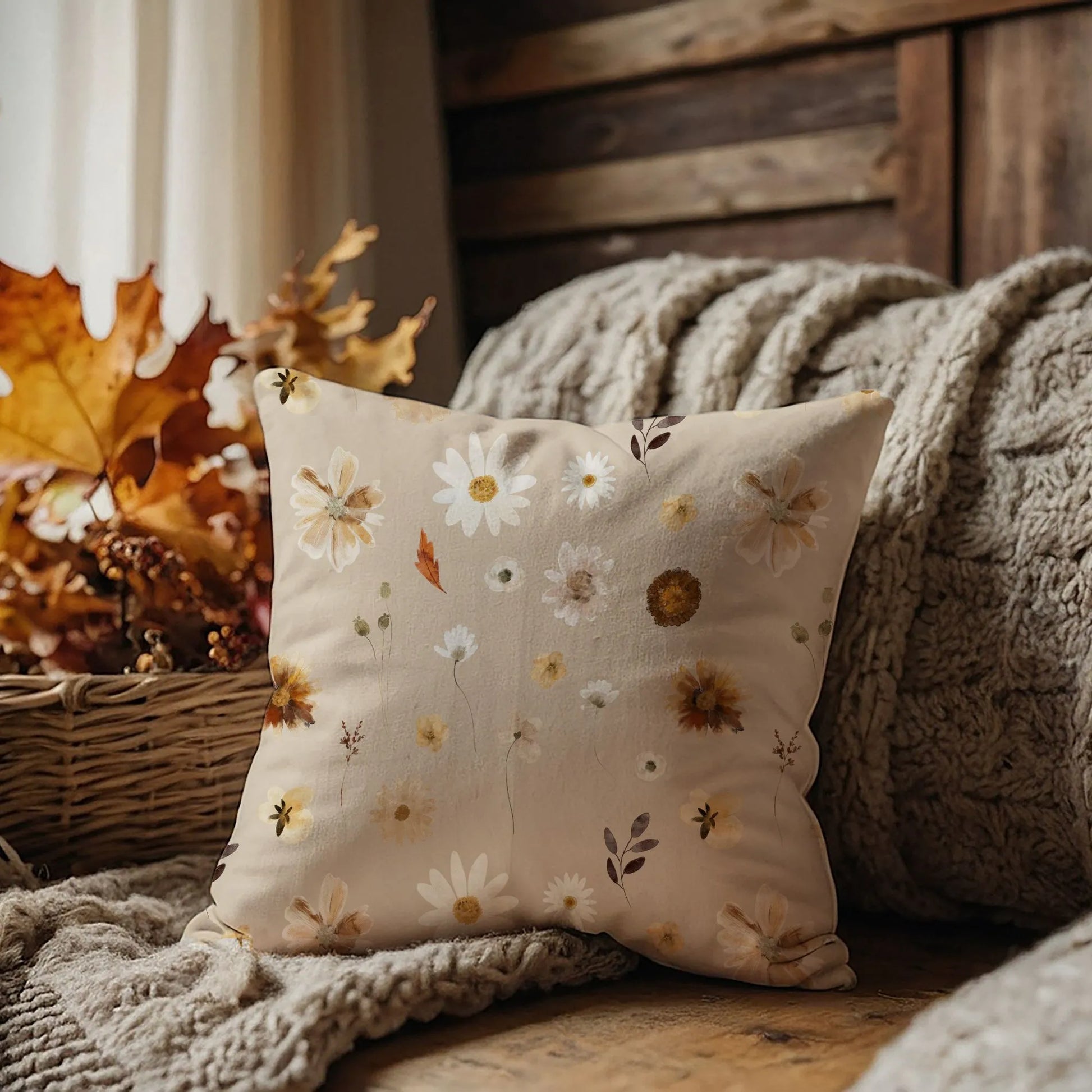 autumn decoration with Watercolor Fall Wildflowers brown PILLOW from Blue Water Songs 