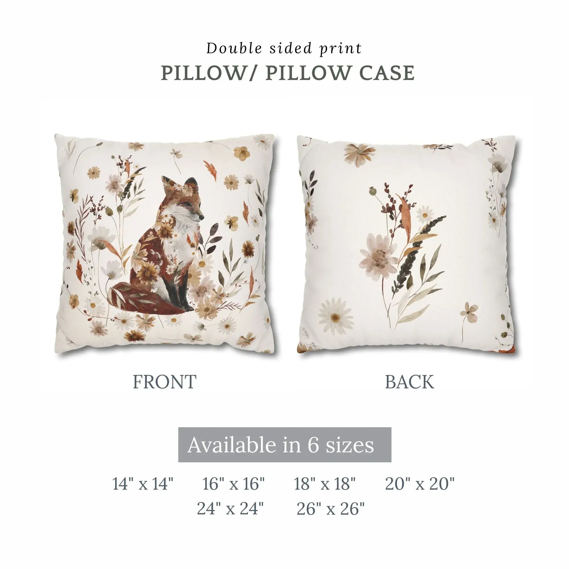 Fox Fall Pillow Cover - front and back view