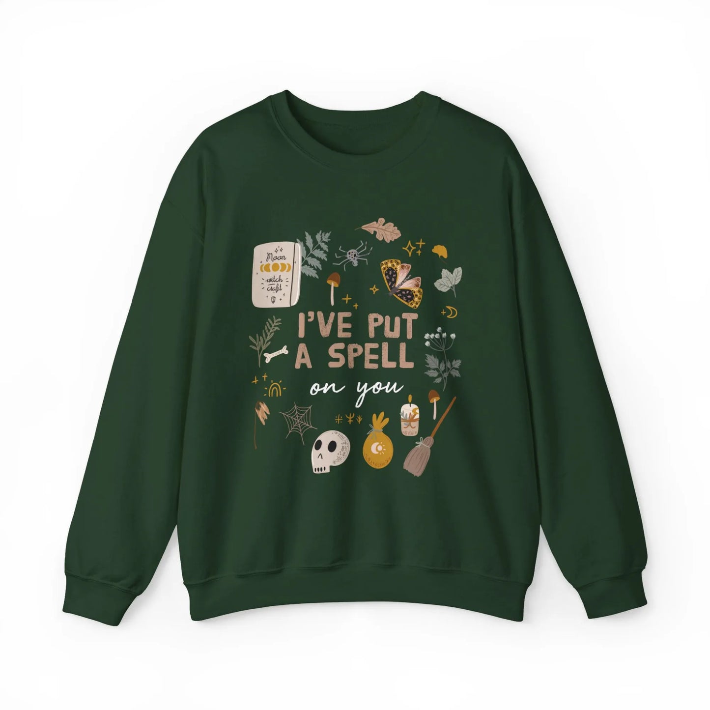 'I put a spell on you' Botanical Witch SWEATSHIRT from Blue Water Songs - green color