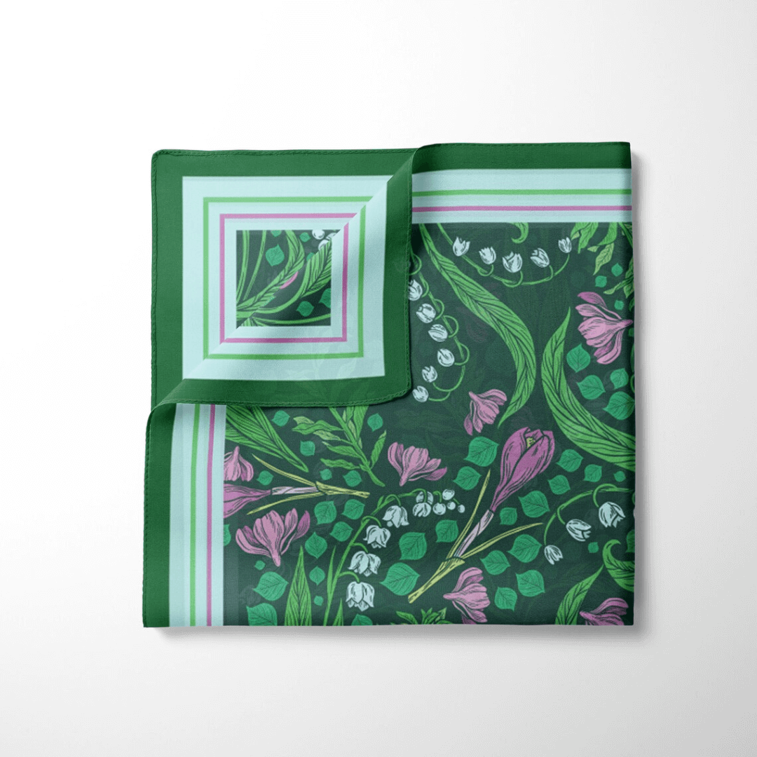 Blue Water Songs Green Lily of the Valley silk scarf