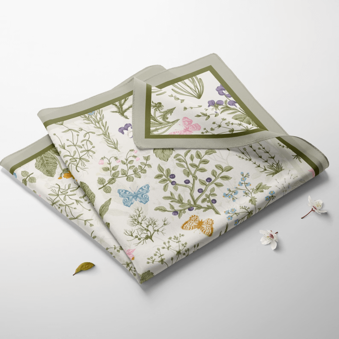 green silk scarf with flowers pattern