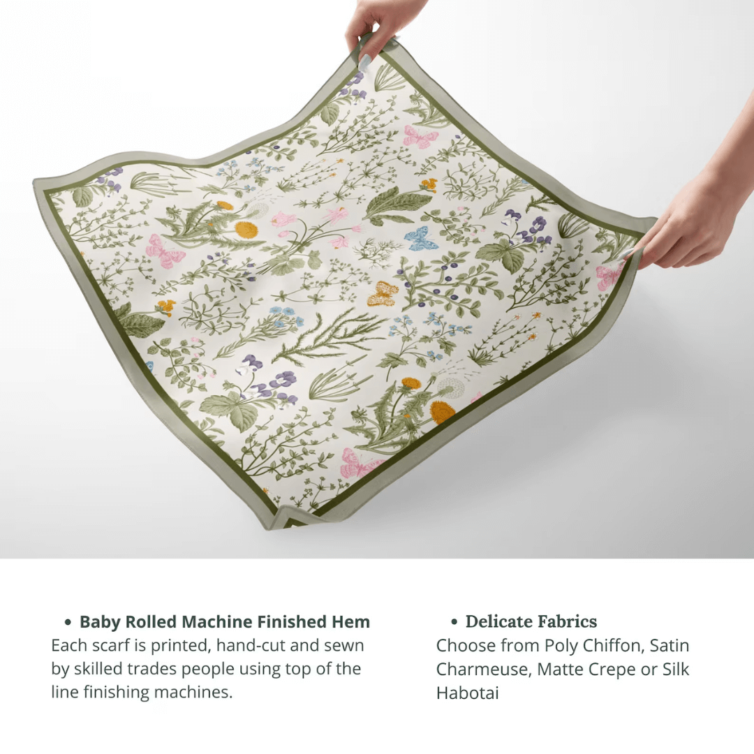 woman hands holding green silk scarf