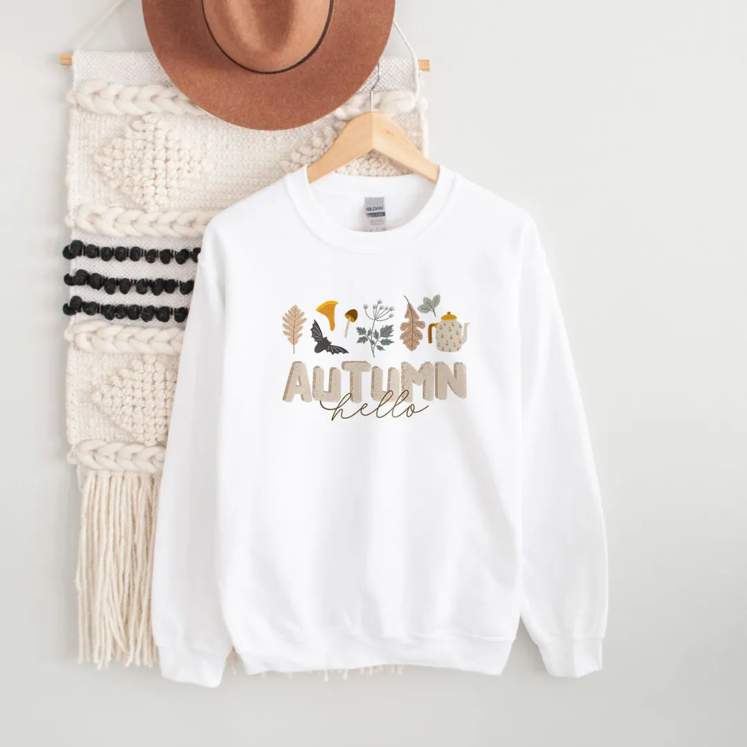 Hello Autumn white SWEATSHIRT from Blue Water Songs