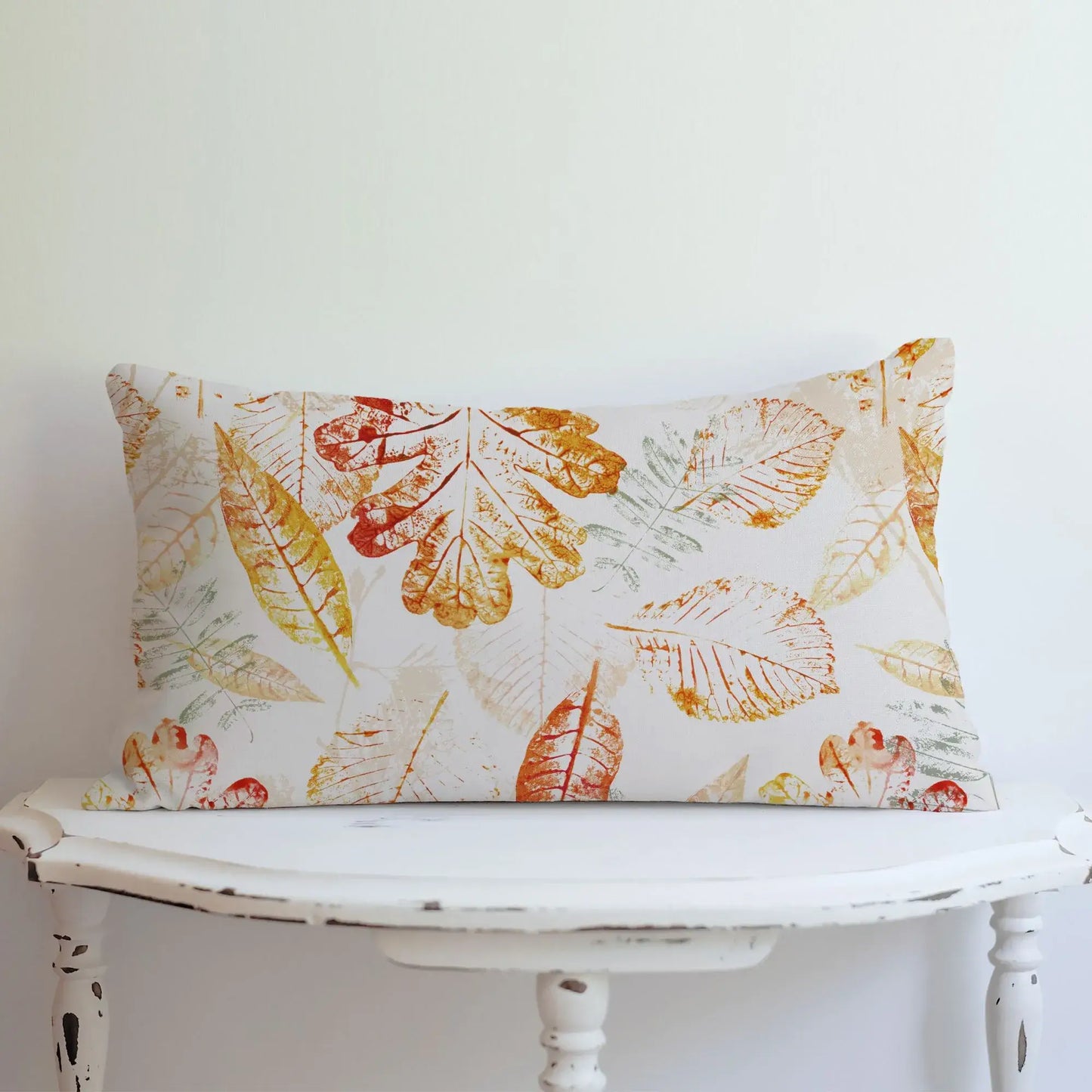 Autumn lumbar pillow from Herbarium Fall Pillow Covers collection with cozy seasonal leaf pattern