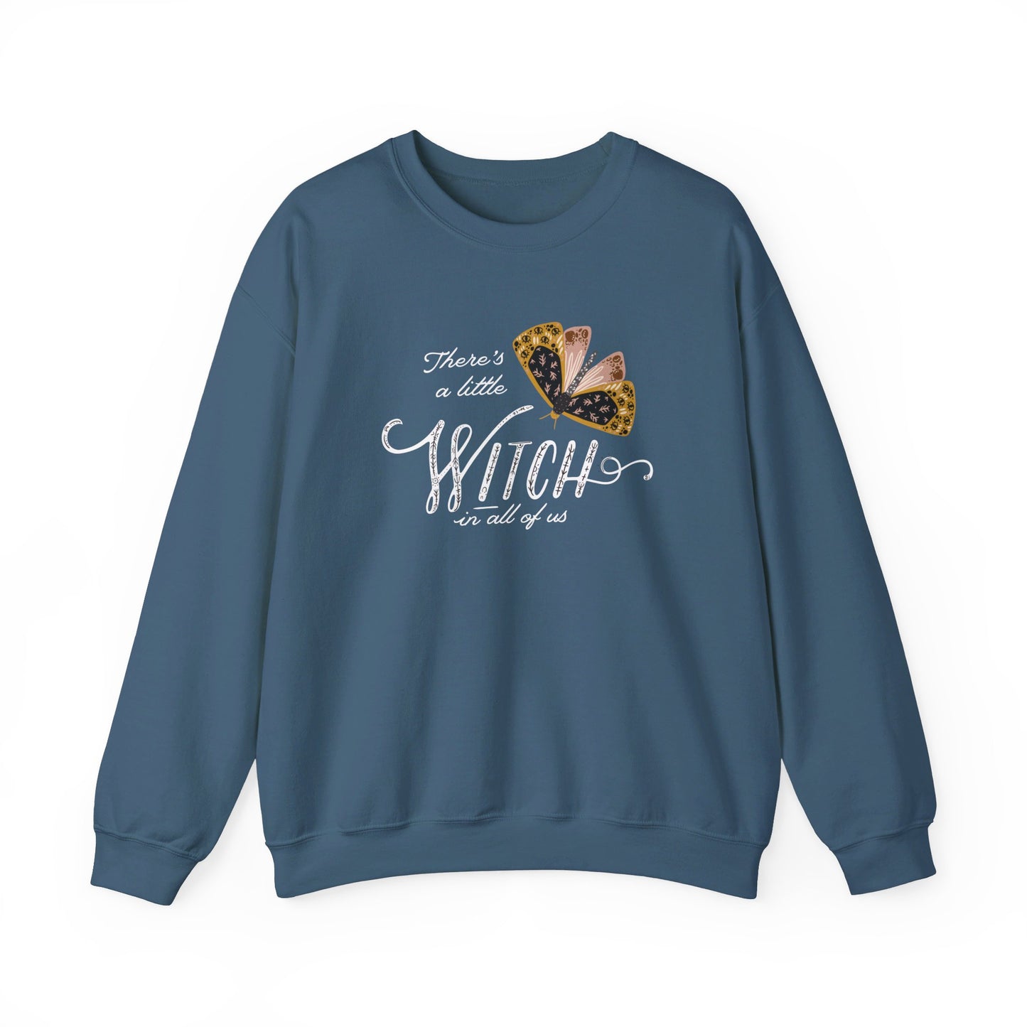 "There's a little witch in all of us" Moth Witch SWEATSHIRTS - indigo blue color 