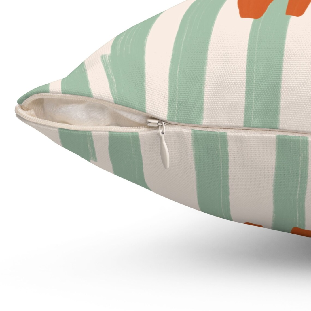 zipper side of La Dolce Vita Green striped PILLOW from Blue Water Songs 