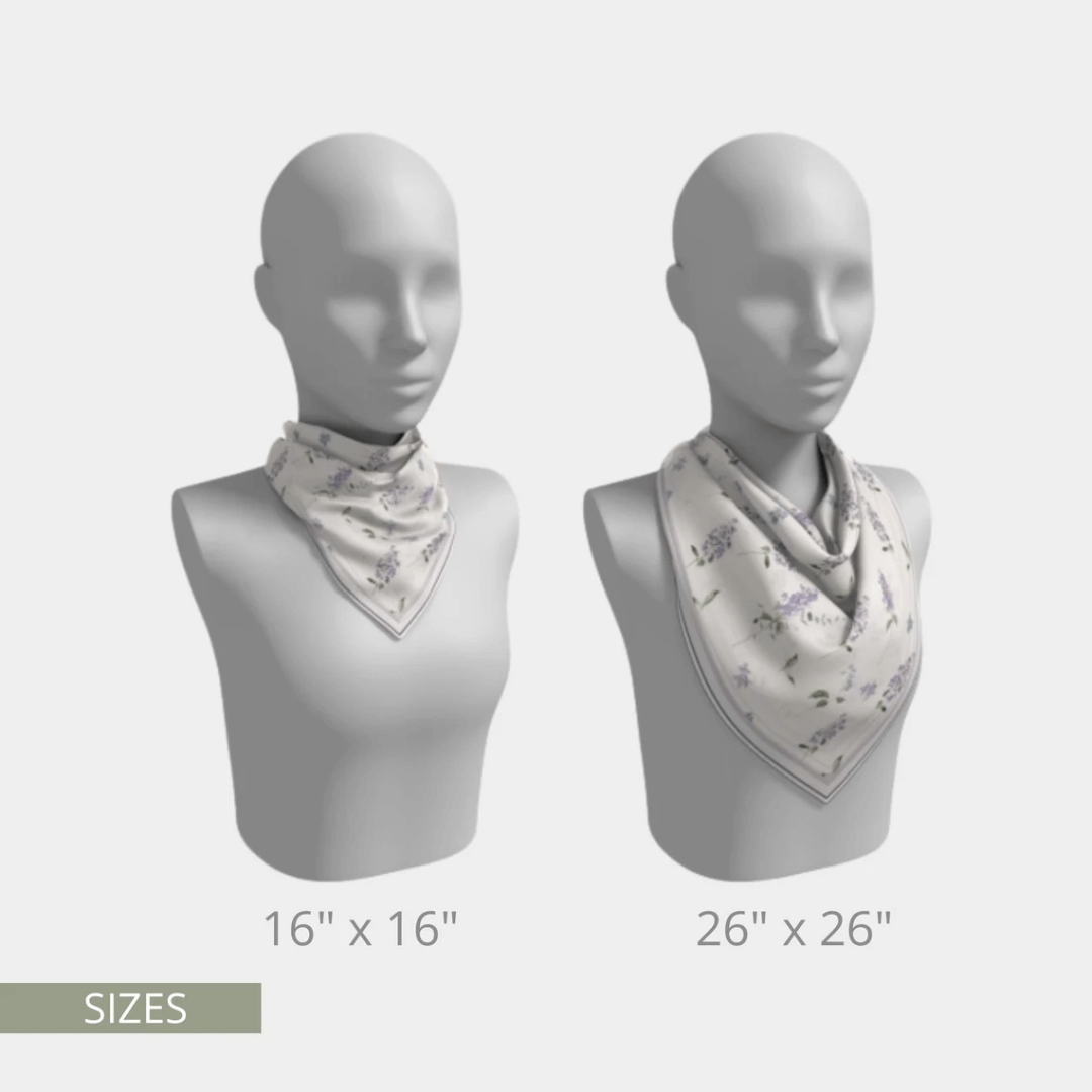 square scarves size 16"x16" and 26"x26" Pastel Lilac Floral SCARF from Blue Water Songs