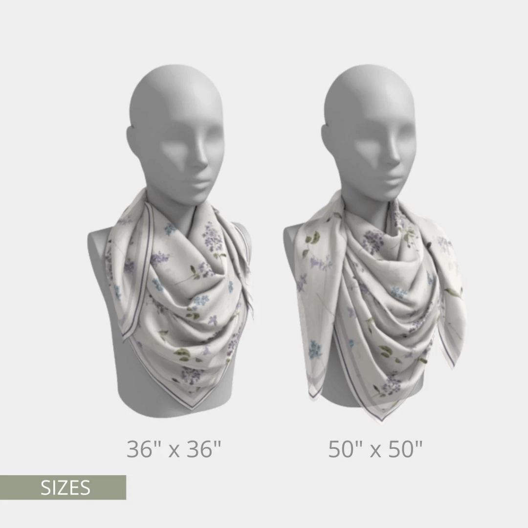 square scarves size 36"x36" and 50"x50" Pastel Lilac Floral SCARF from Blue Water Songs