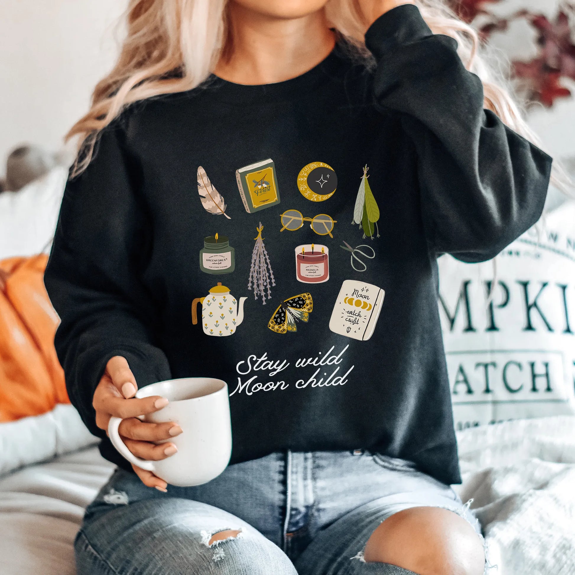 cottage witch in 'Stay Wild Moon Child' Botanical Witch SWEATSHIRT from Blue Water Songs