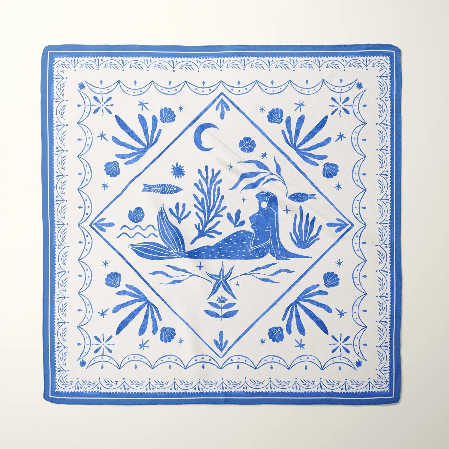 Nature-inspired Mediterranean Silk Scarf in ocean blue tones – elegant romantic accessory