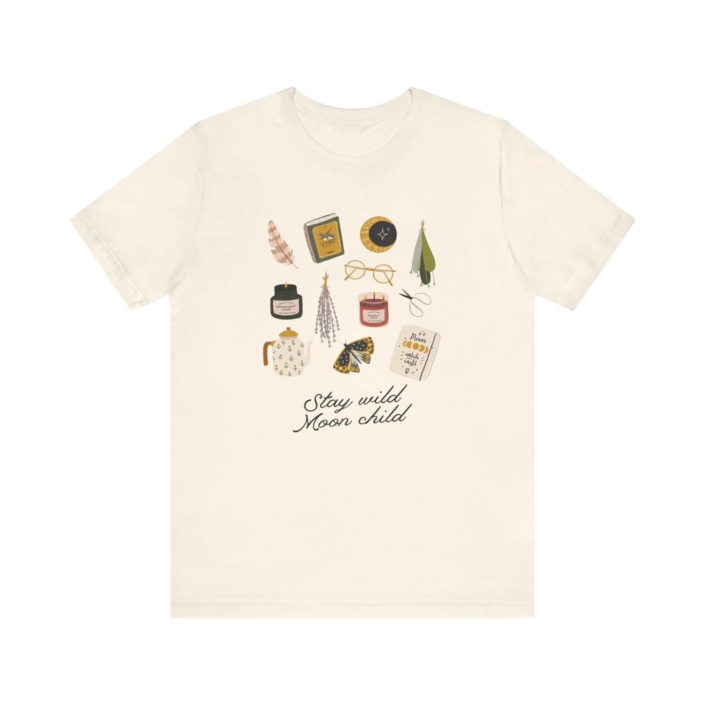 'Stay Wild Moon Child' Botanical T-SHIRT from Blue Water Songs - natural color