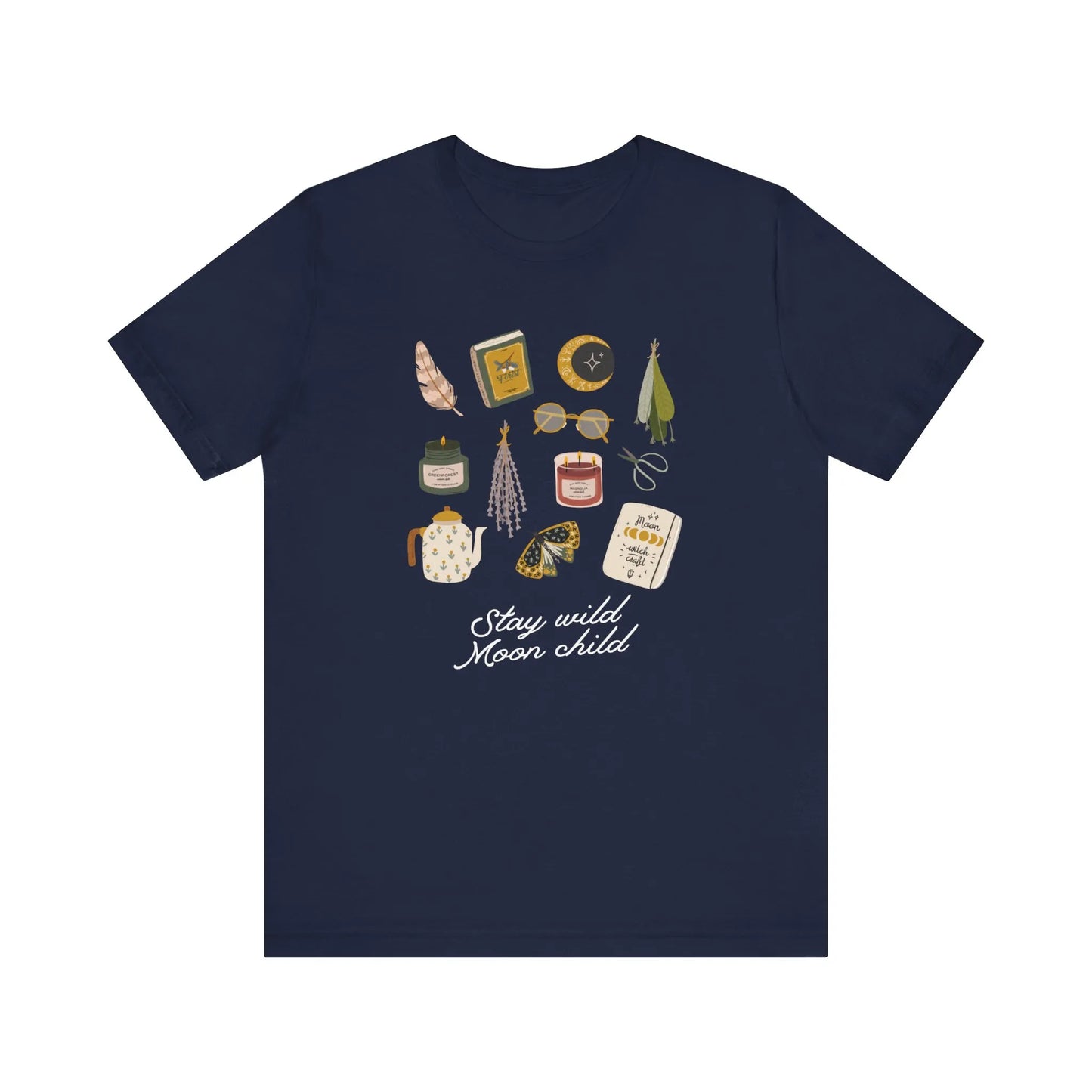 'Stay Wild Moon Child' Botanical T-SHIRT from Blue Water Songs - navy color