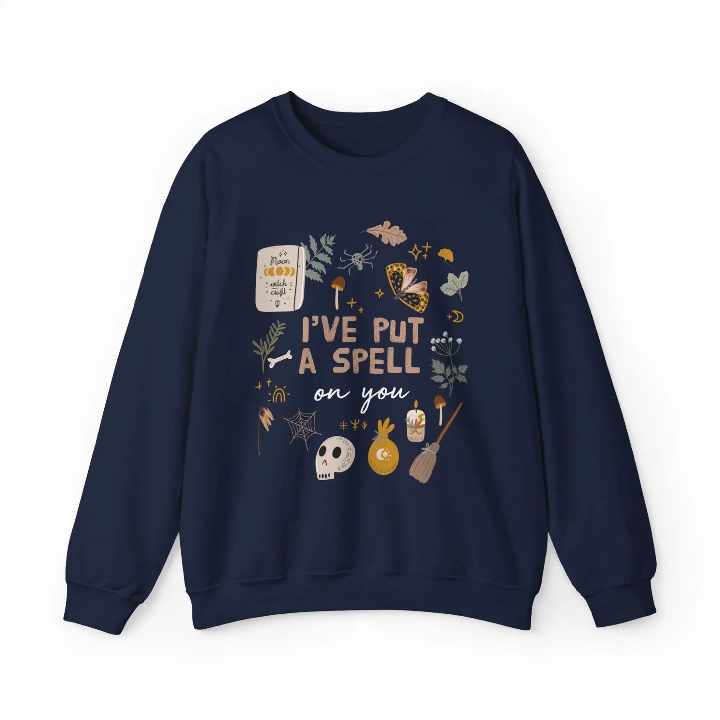 'I put a spell on you' Botanical Witch SWEATSHIRT from Blue Water Songs - navy color