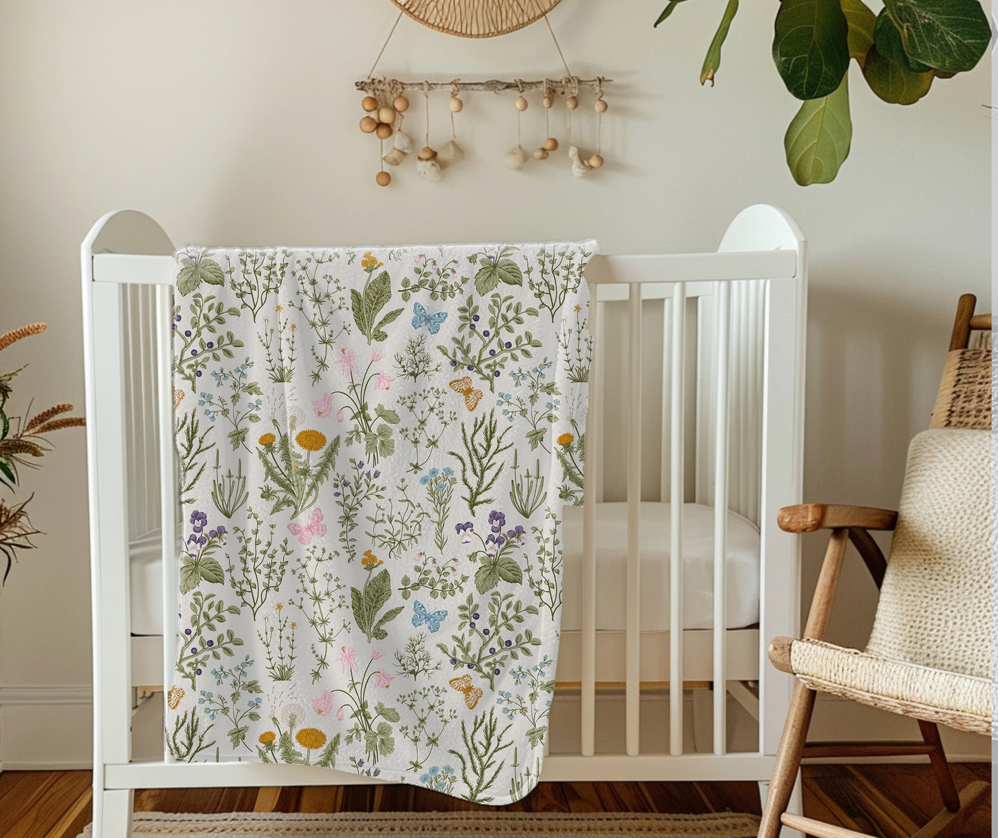 Couverture en velours botanique et papillons de printemps | RESSORT24BLT03