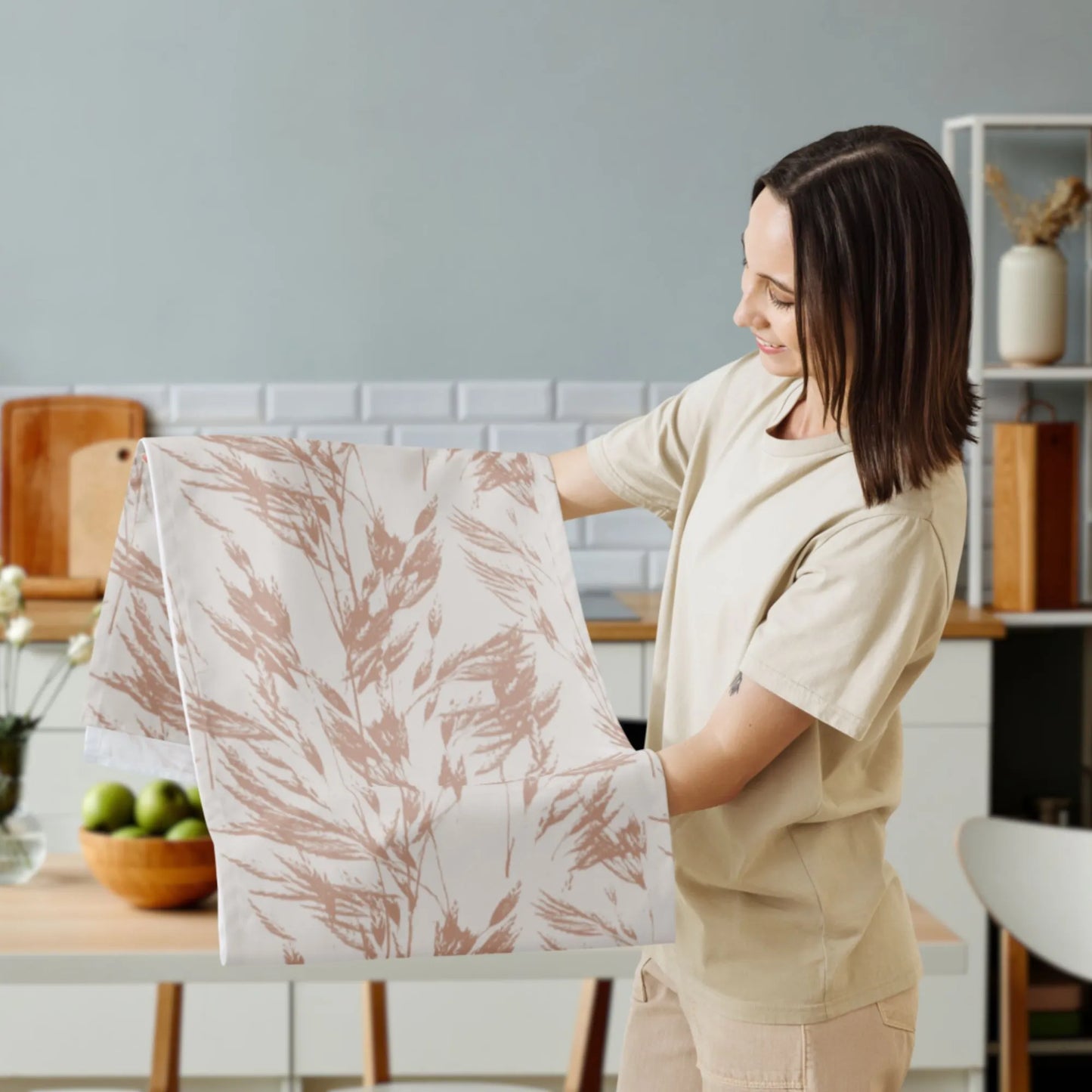 woman holding Oat grass, Fall dried flowers TABLE RUNNER from Blue Water Songs 