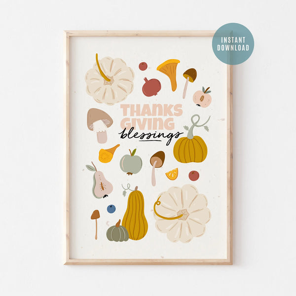 Thanksgiving blessings cute Art print from Blue Water Songs