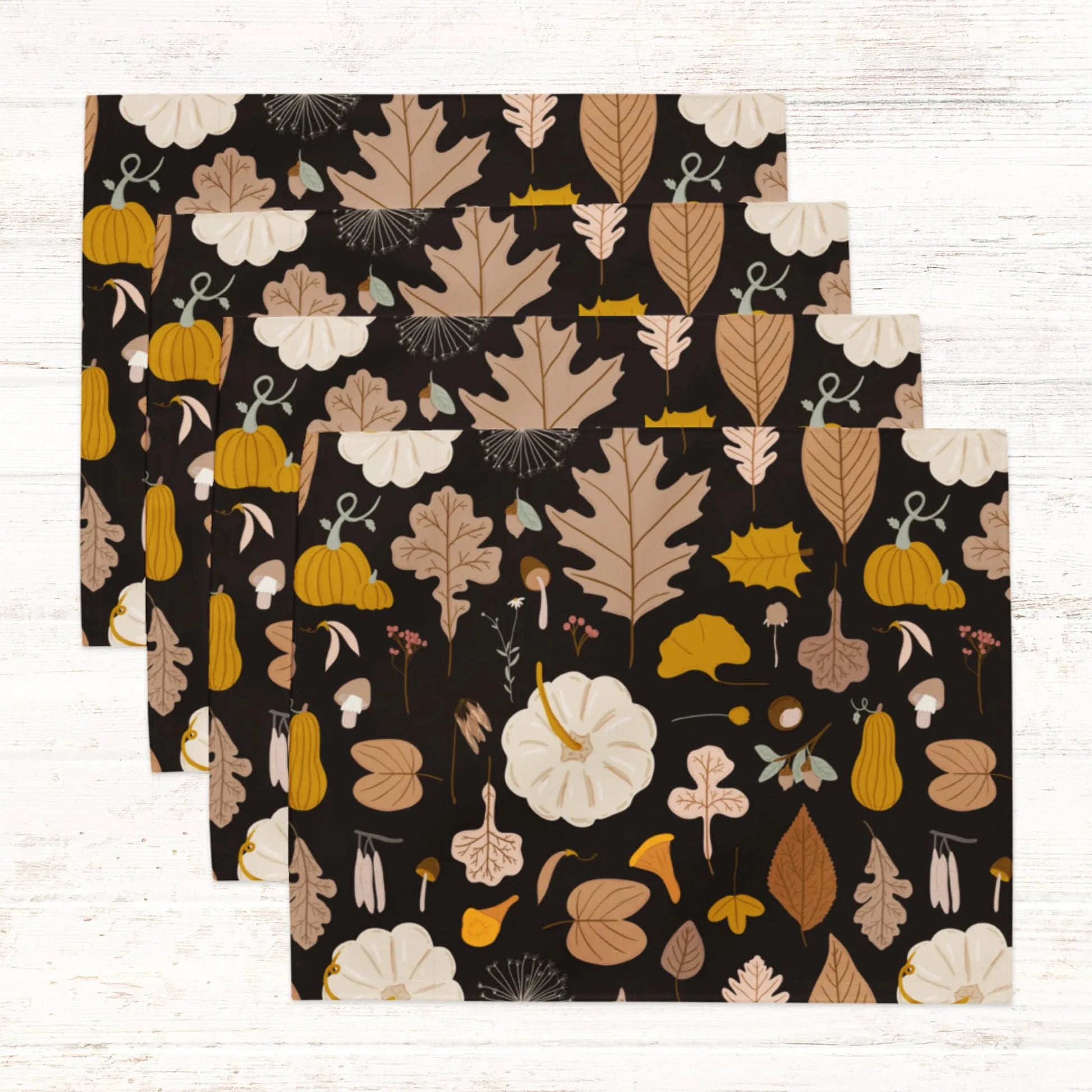 Autumn Pumpkin PLACEMATS from Blue Water Songs, set of 4 - black color 