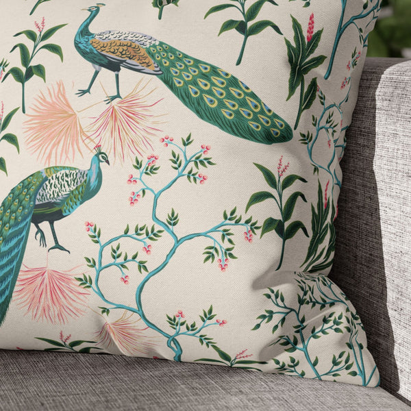 closer look of Chinoiserie Beige Peacocks Chinoiserie throw PILLOW from Blue Water Songs