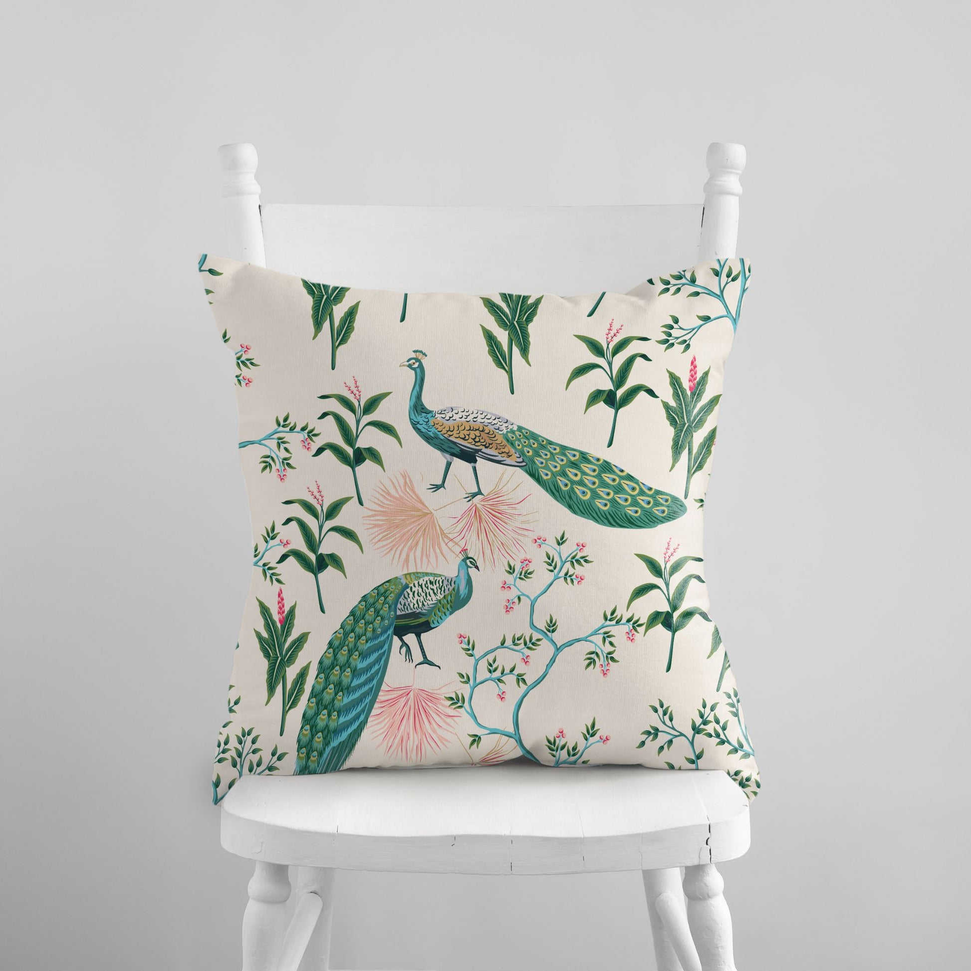 Chinoiserie Beige Peacocks Chinoiserie throw PILLOW from Blue Water Songs