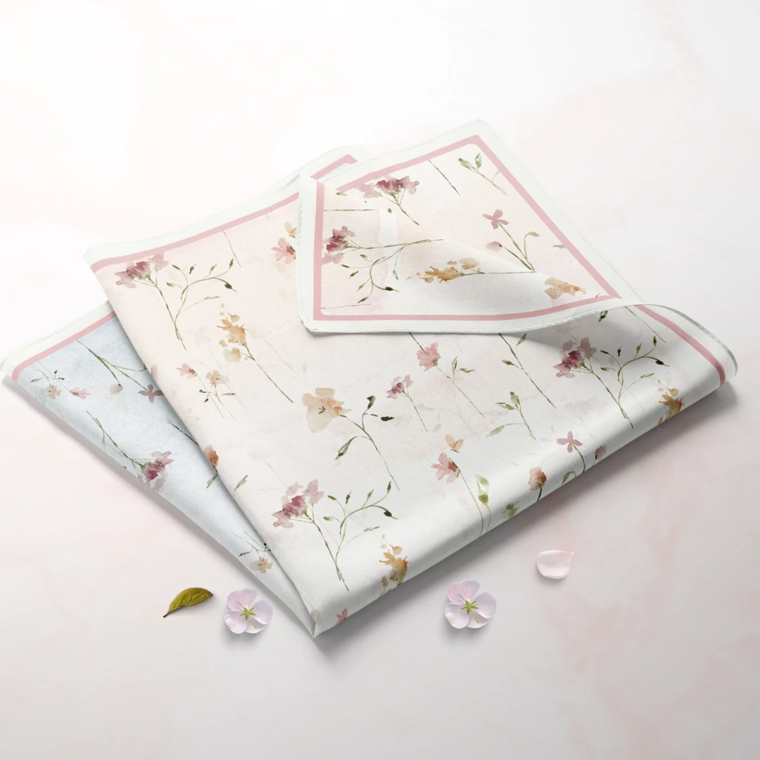 Pink Watercolor Wildflowers square scarf from Blue Water Songs